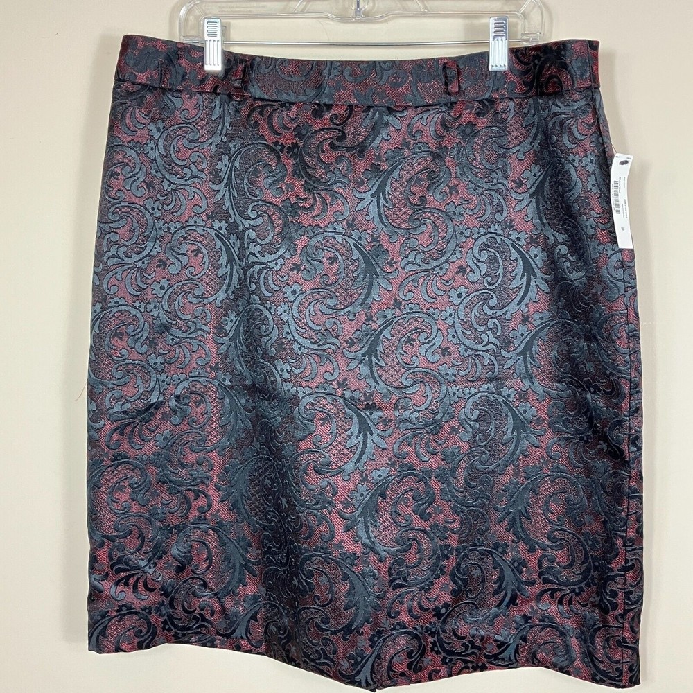 Worthington Pencil Skirt Size 18 Womens Red & Black Print Lace Office Casual NEW